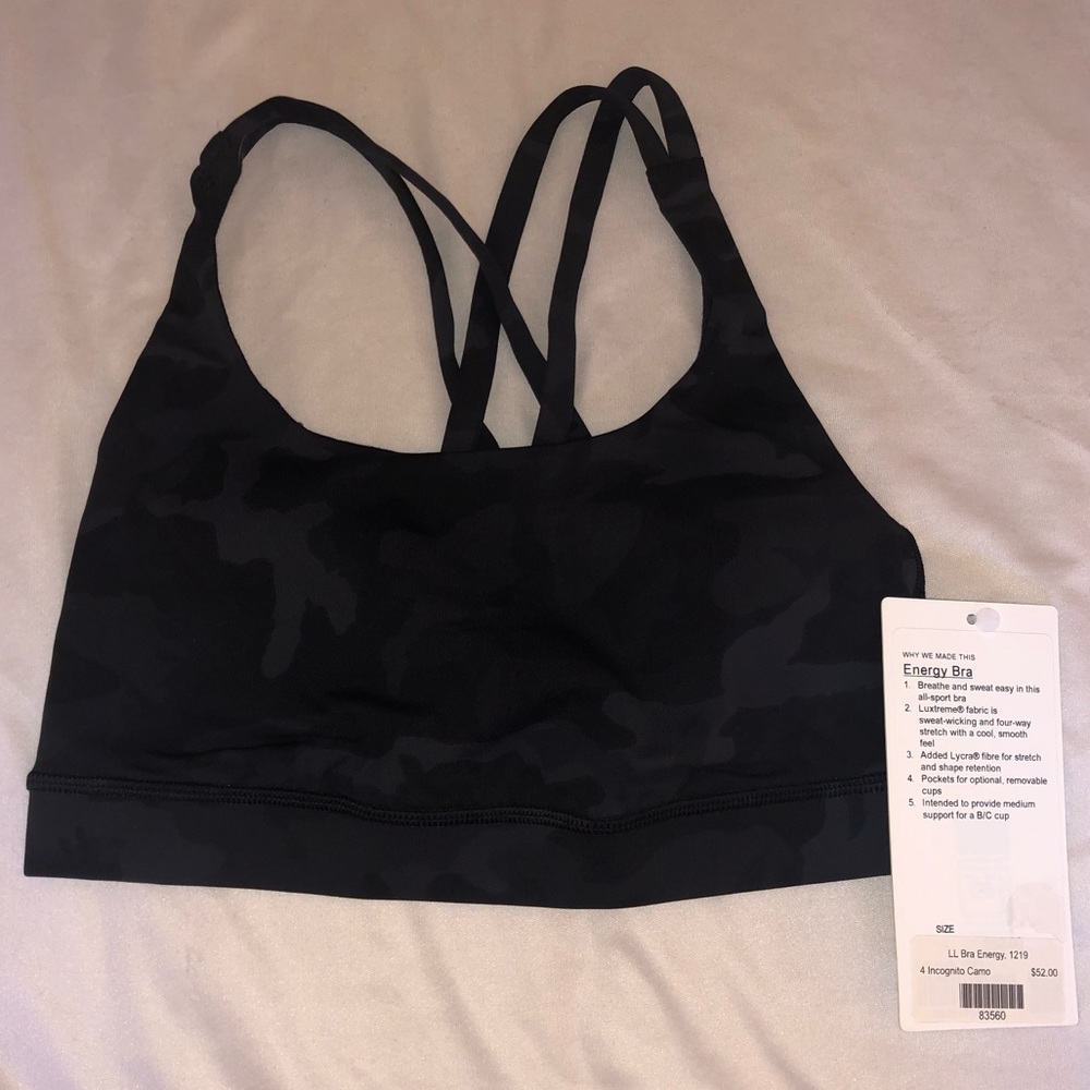 NWT LuluLemon Energy Bra Incognito Camo size 4